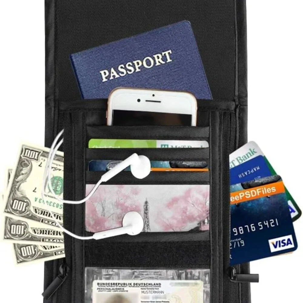 Small Crossbody Wallet Pink Cherry Blossom RFID Passport Holder Card Slots